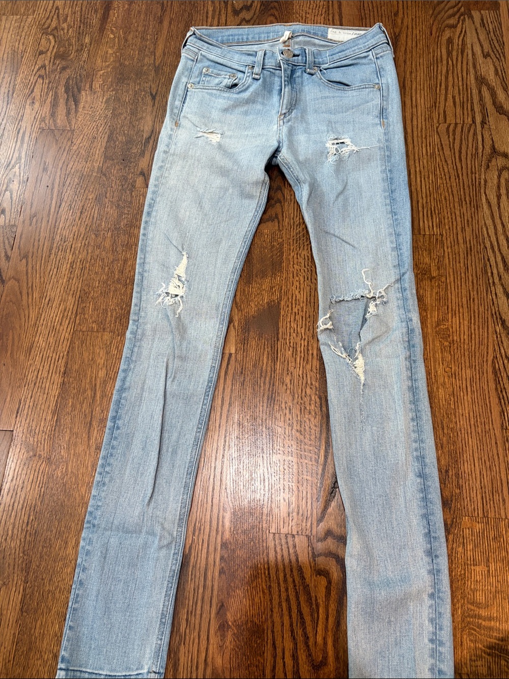 rag & bone Light Blue Distressed Skinny Jeans